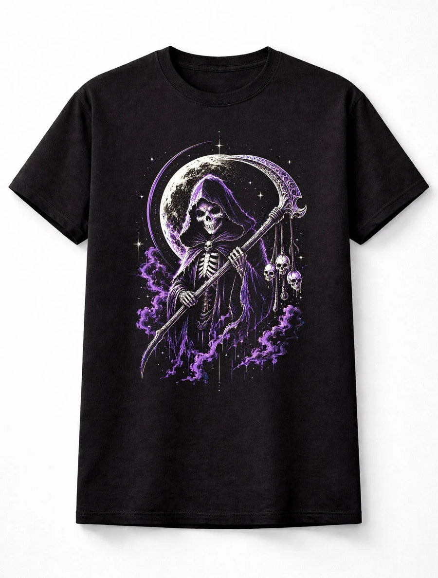 Grim Reaper Gothic Skull Death Moon Horror Halloween Unisex T-Shirt