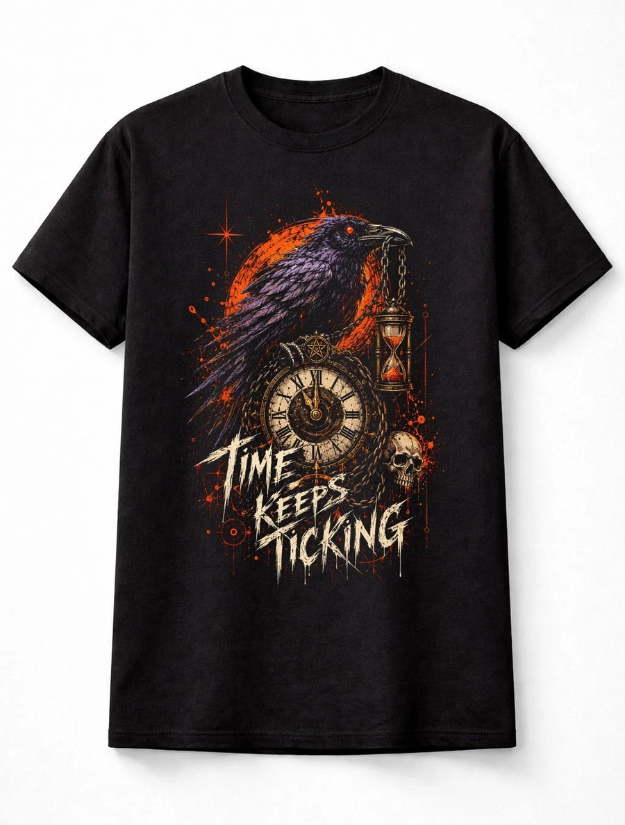 Time Keeps Ticking Raven Clock Gothic Dark Fantasy Graphic Unisex T-Shirt