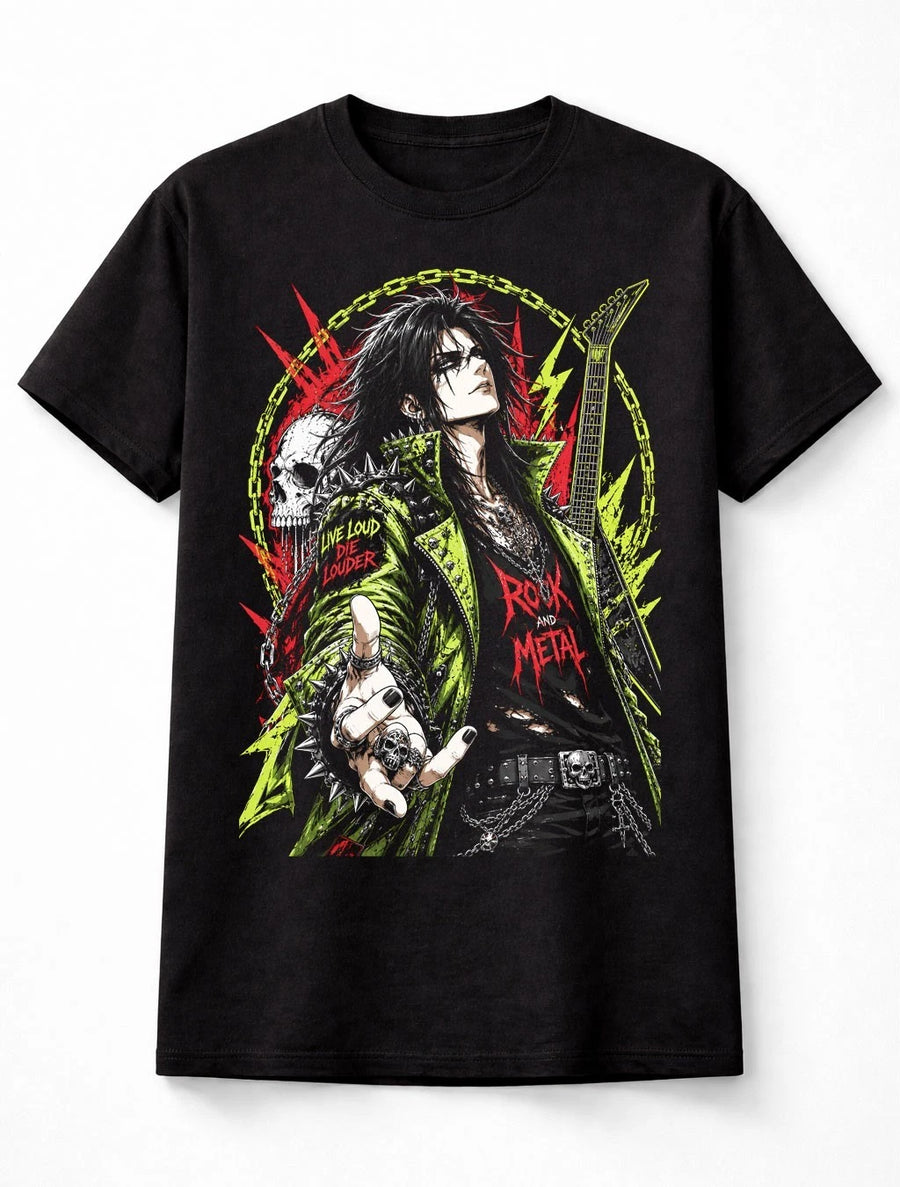 Anime Rock Metal Guitar Skull Punk Graphic Music Fan Unisex T-Shirt