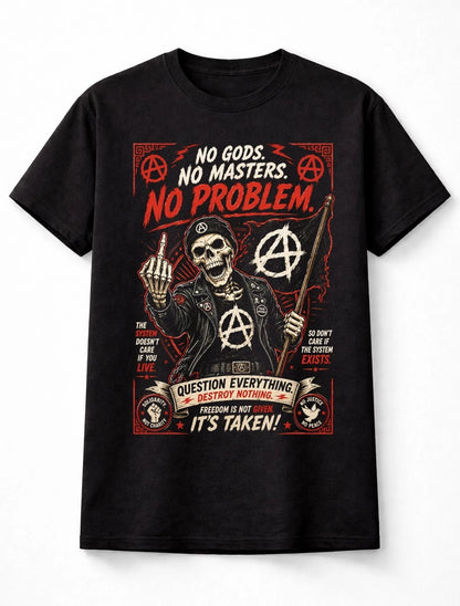 No Gods No Masters Punk Skull Anarchy Rebellion Graphic Unisex T-Shirt