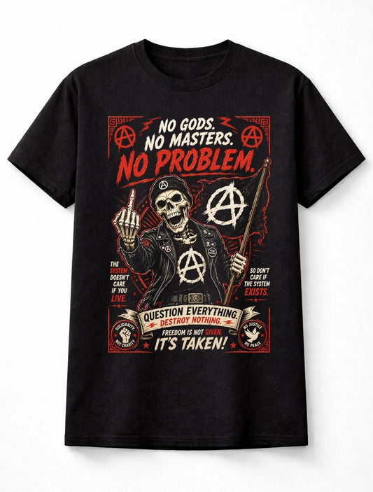 No Gods No Masters Punk Skull Anarchy Rebellion Graphic Unisex T-Shirt