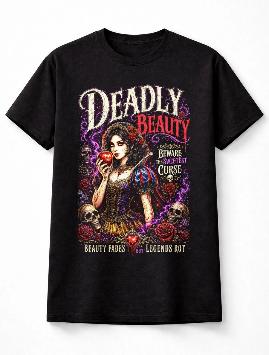 Deadly Beauty Snow White Gothic Skull Roses Fairy Tale Unisex T-Shirt