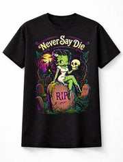 Never Say Die Zombie Betty Boop Pin Up Gothic Halloween Graphic Unisex T-Shirt