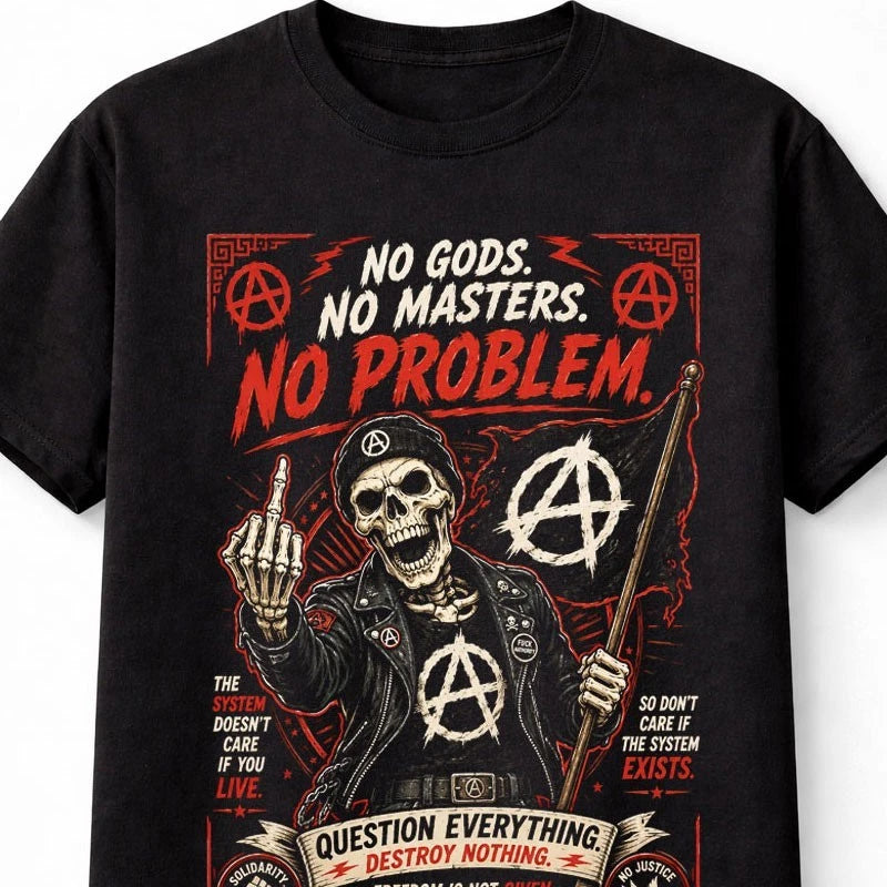 No Gods No Masters Punk Skull Anarchy Rebellion Graphic Unisex T-Shirt