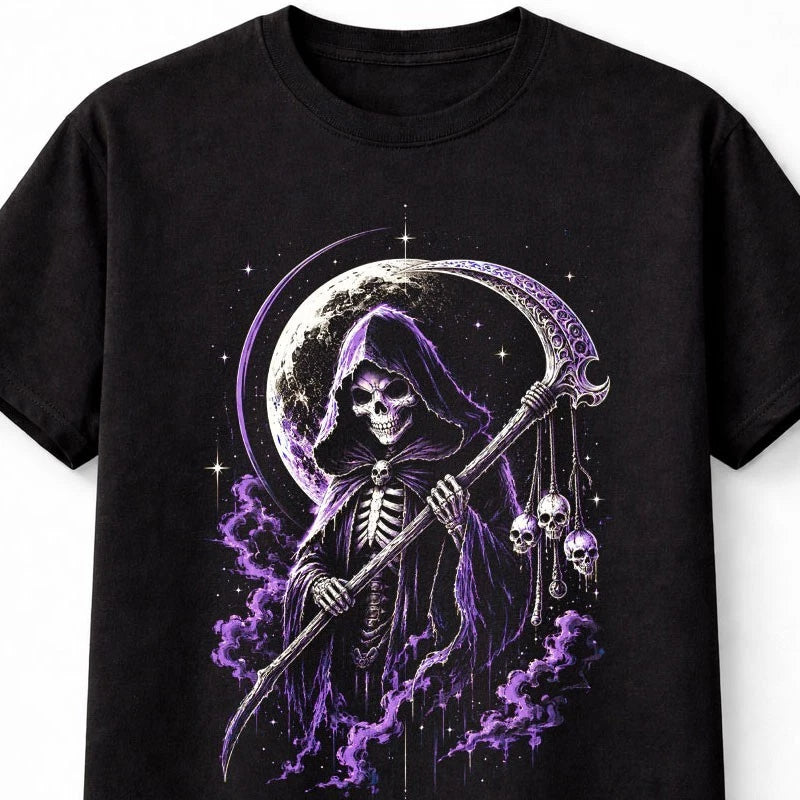 Grim Reaper Gothic Skull Death Moon Horror Halloween Unisex T-Shirt