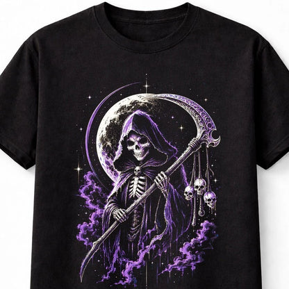 Grim Reaper Gothic Skull Death Moon Horror Halloween Unisex T-Shirt