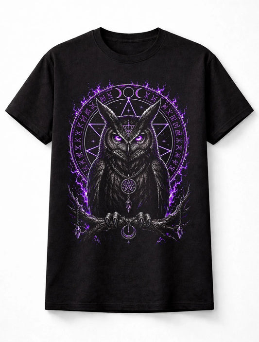 Owl Witchcraft Occult Moon Gothic Raven Black Unisex T-Shirt
