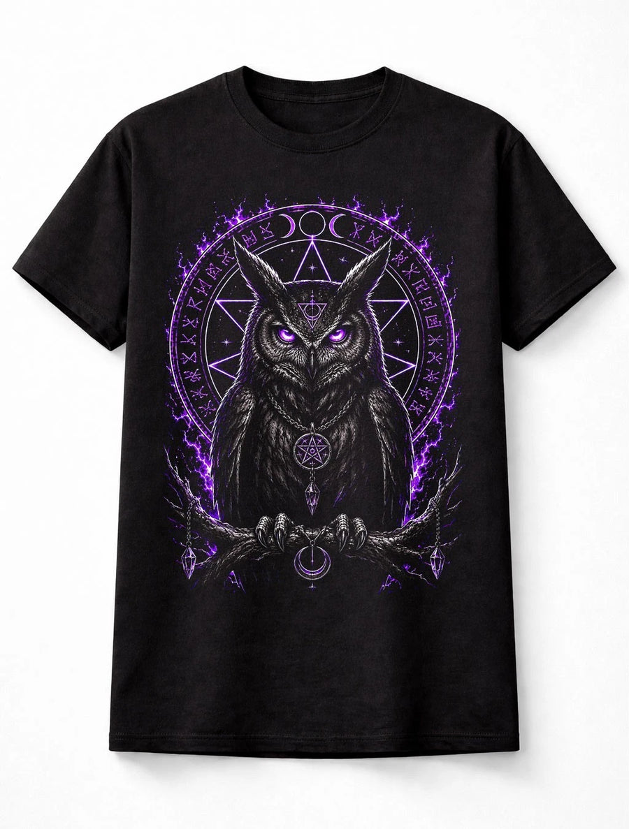 Owl Witchcraft Occult Moon Gothic Raven Black Unisex T-Shirt