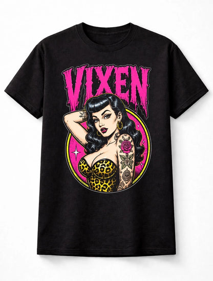 Vixen Rockabilly Pin Up Tattoo Leopard Print Graphic Unisex T-Shirt