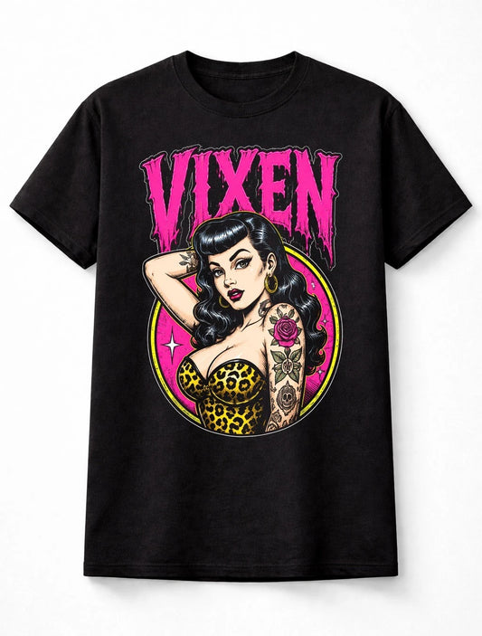 Vixen Rockabilly Pin Up Tattoo Leopard Print Graphic Unisex T-Shirt