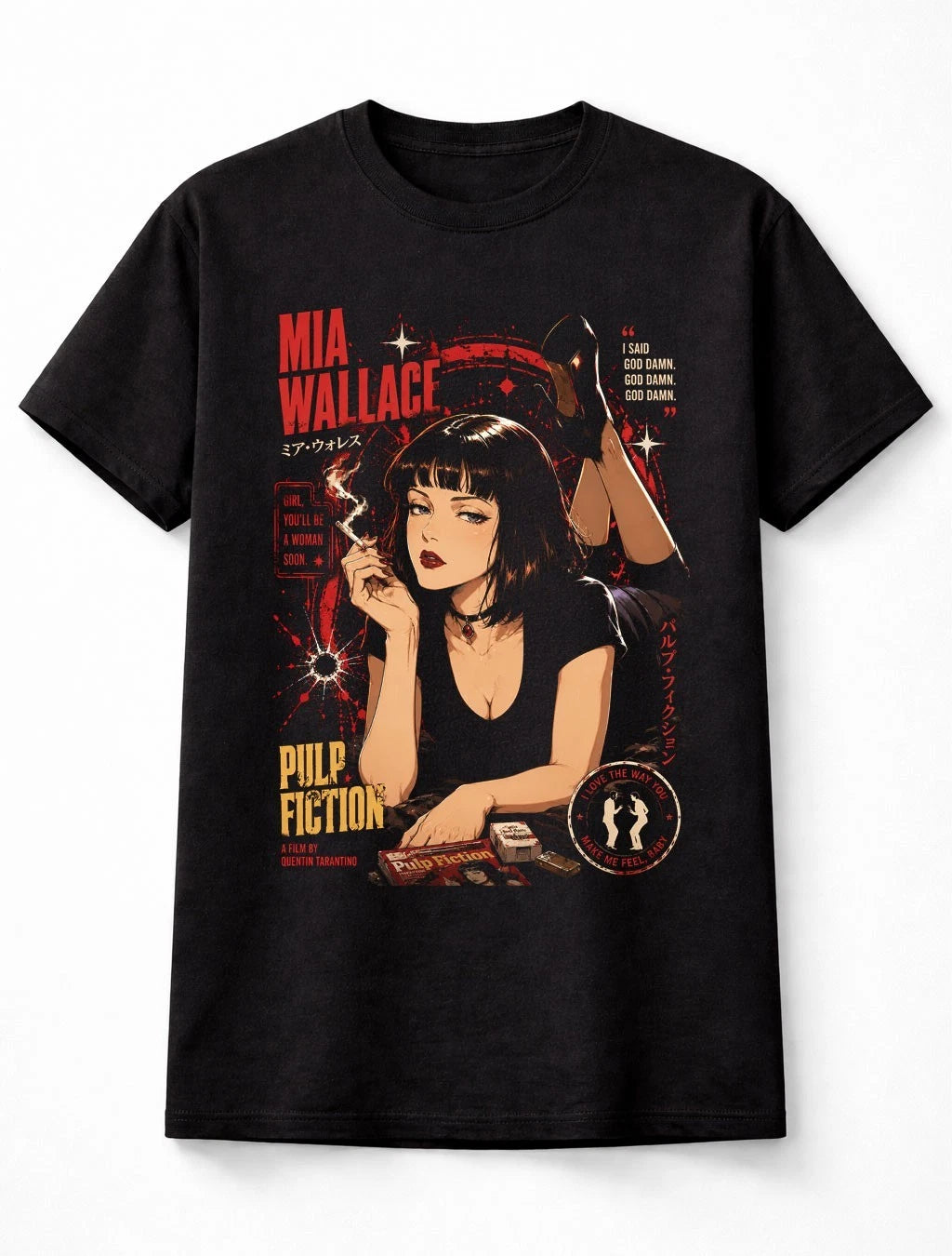 Anime Mia Wallace Pulp Fiction Cult Movie Graphic Unisex T-Shirt