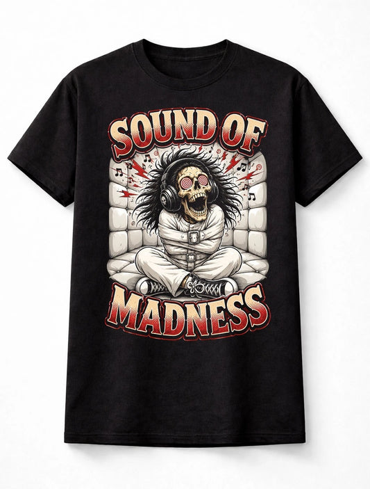 Sound Of Madness Skull Headphones Horror Music Graphic Unisex T-Shirt