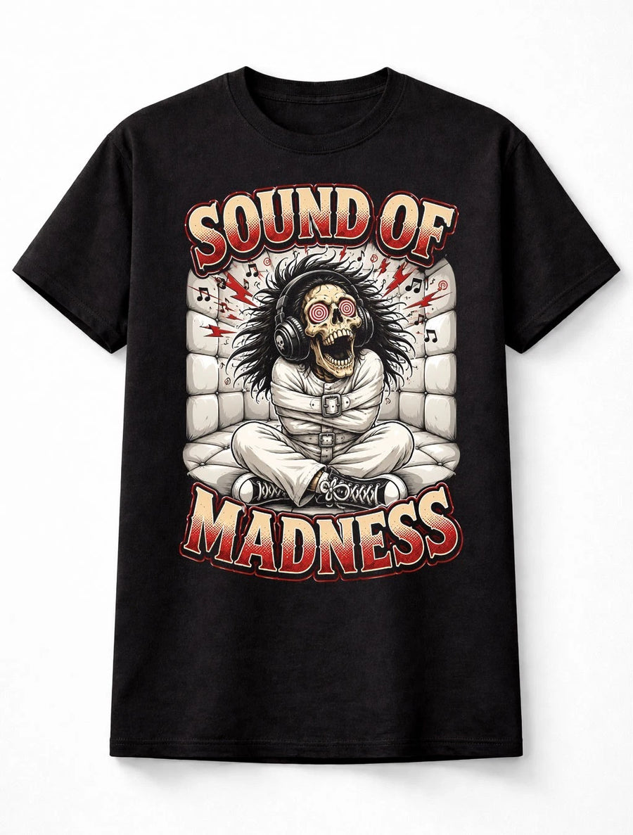 Sound Of Madness Skull Headphones Horror Music Graphic Unisex T-Shirt