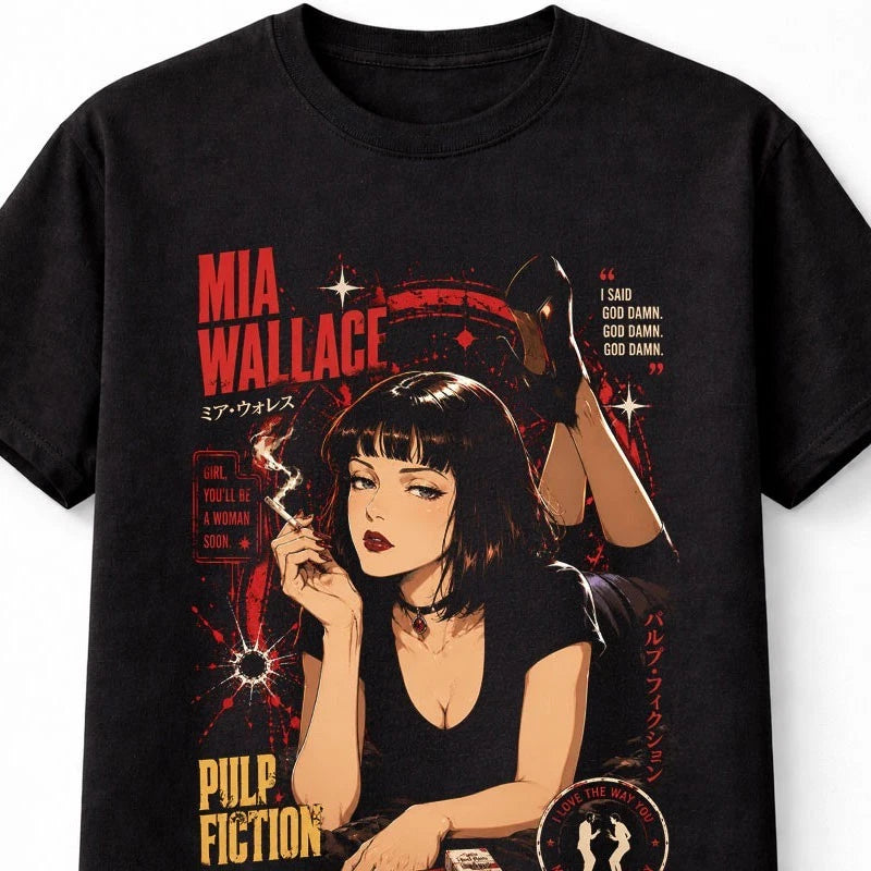 Anime Mia Wallace Pulp Fiction Cult Movie Graphic Unisex T-Shirt