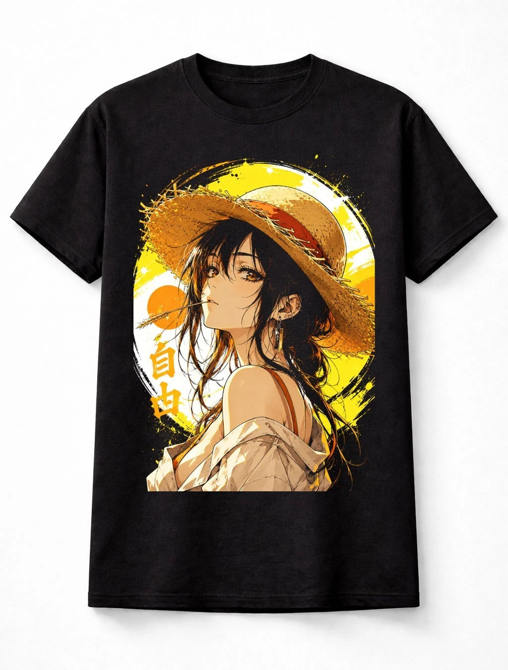 Anime Straw Hat Girl Summer Manga Graphic Unisex T-Shirt