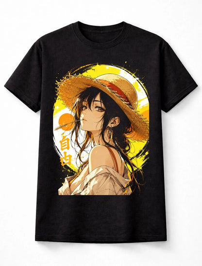Anime Straw Hat Girl Summer Manga Graphic Unisex T-Shirt