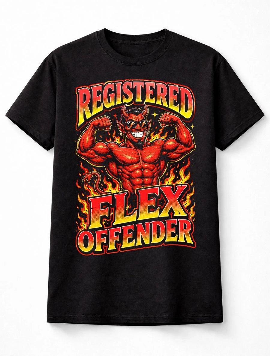 Registered Flex Offender Funny Devil Gym Humour Graphic Unisex T-Shirt