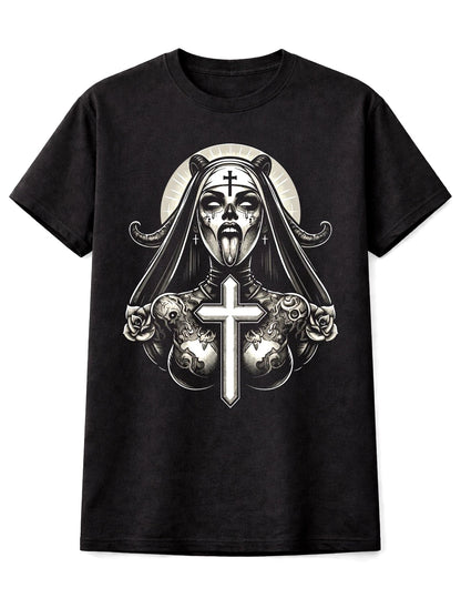 Demonic Nun Cross Horror Graphic T-Shirt Gothic Dark Unisex T-Shirt