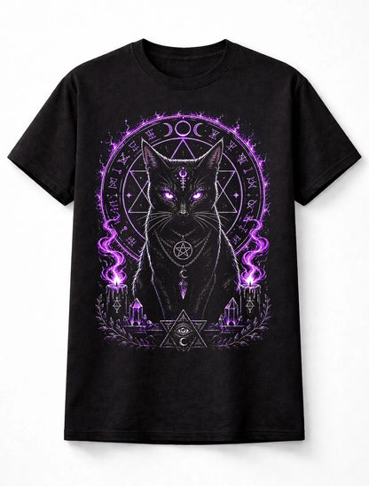 Black Cat Witchcraft Occult Pagan Moon Gothic Black Unisex T-Shirt