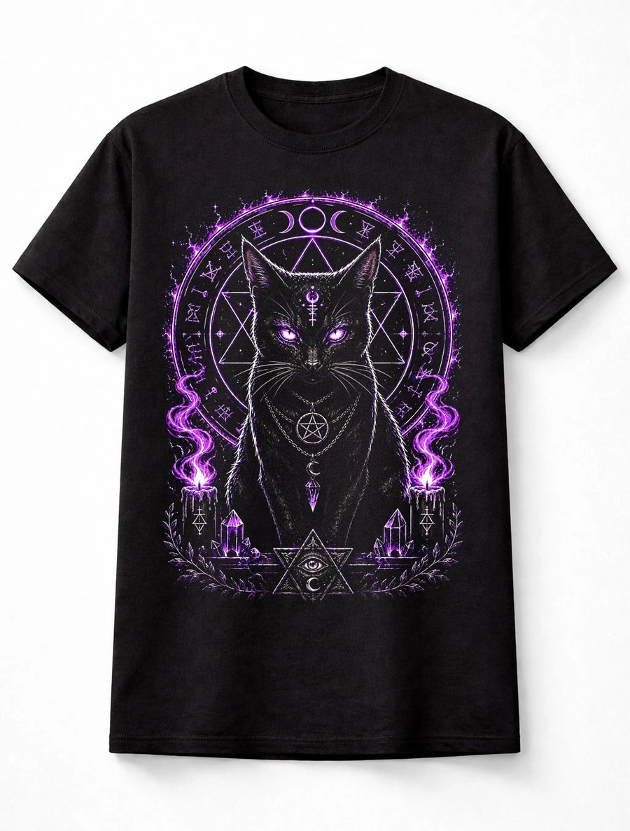 Black Cat Witchcraft Occult Pagan Moon Gothic Black Unisex T-Shirt
