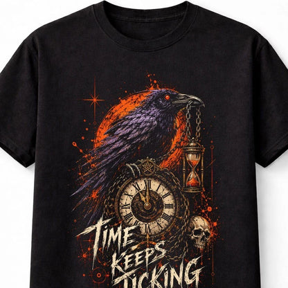Time Keeps Ticking Raven Clock Gothic Dark Fantasy Graphic Unisex T-Shirt