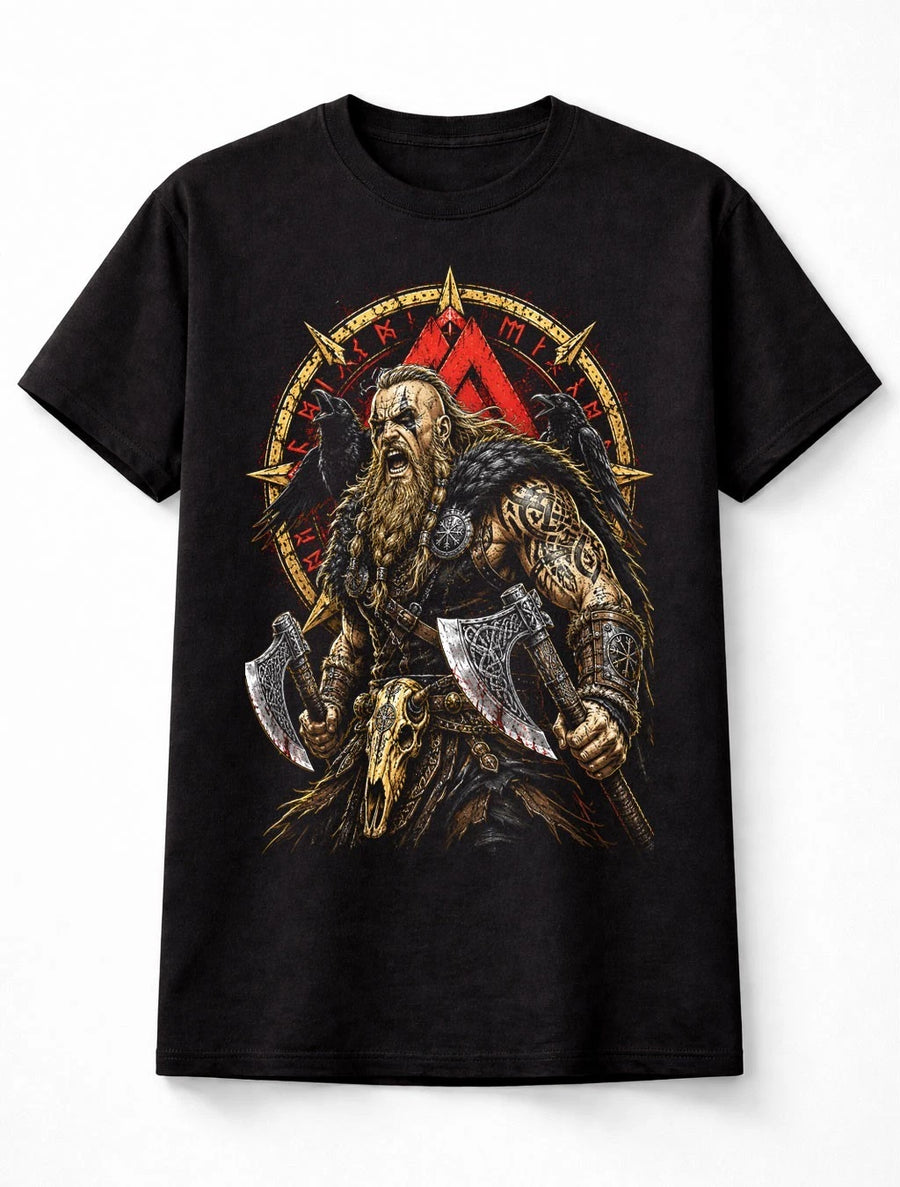 Viking Berserker Norse Warrior Raven Axe Valhalla Unisex T-Shirt