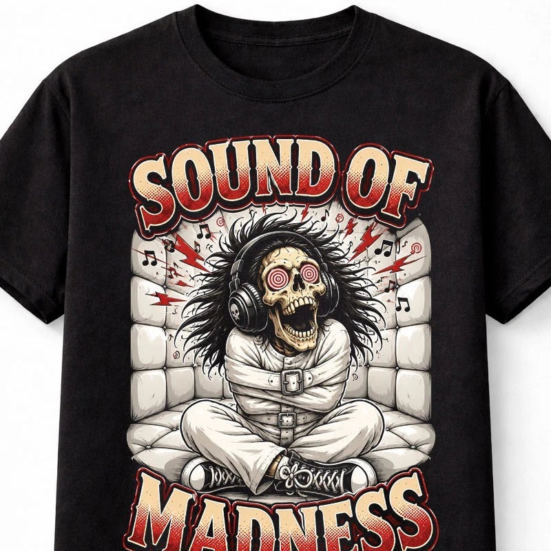 Sound Of Madness Skull Headphones Horror Music Graphic Unisex T-Shirt