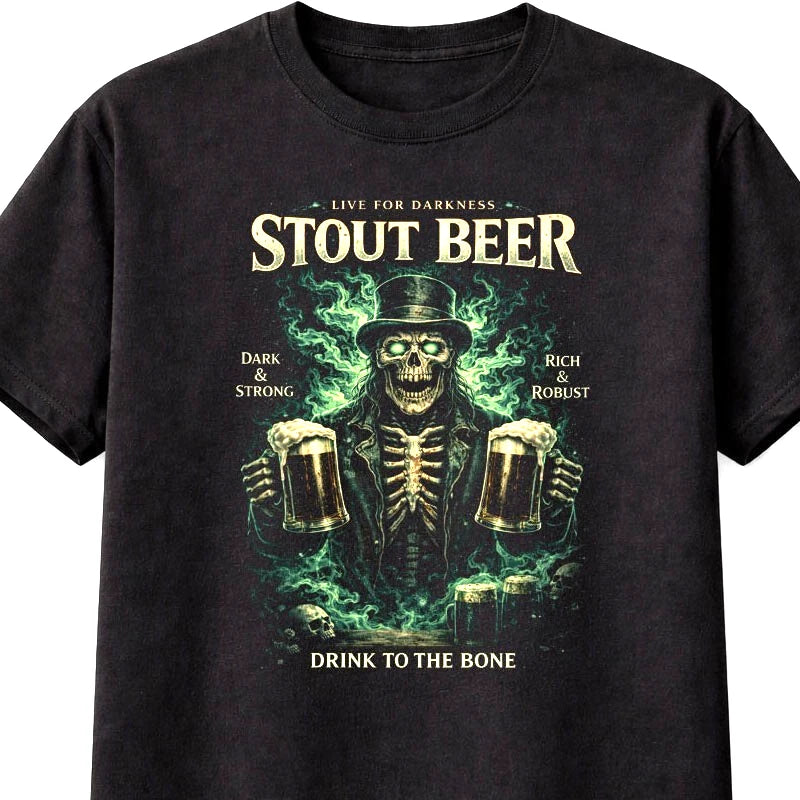 Skeleton T-Shirt Stout Beer Gothic Horror Unisex Black Graphic Tee