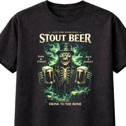 Skeleton T-Shirt Stout Beer Gothic Horror Unisex Black Graphic Tee