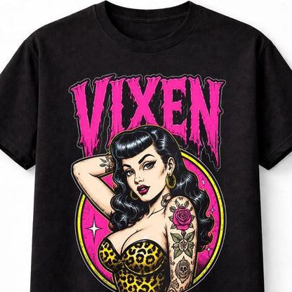 Vixen Rockabilly Pin Up Tattoo Leopard Print Graphic Unisex T-Shirt