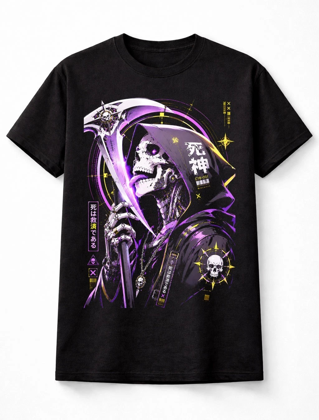 Anime Grim Reaper Skeleton Scythe Gothic Manga Graphic Unisex T-Shirt