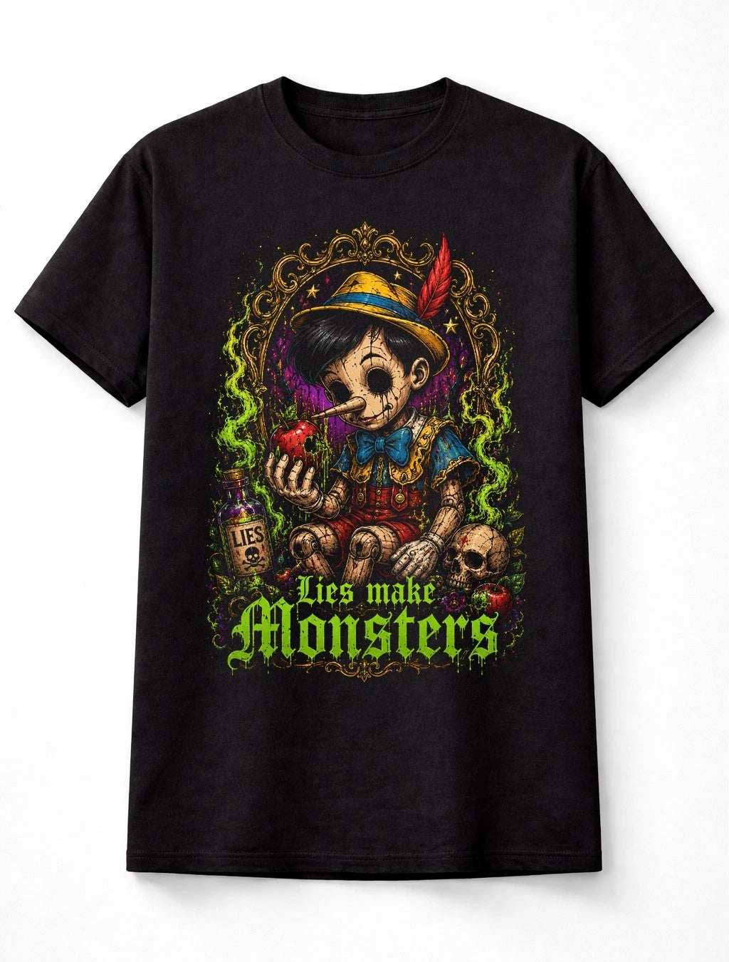 Puppet Pinocchio Lies Make Monsters Gothic Horror Fantasy Unisex T-Shirt