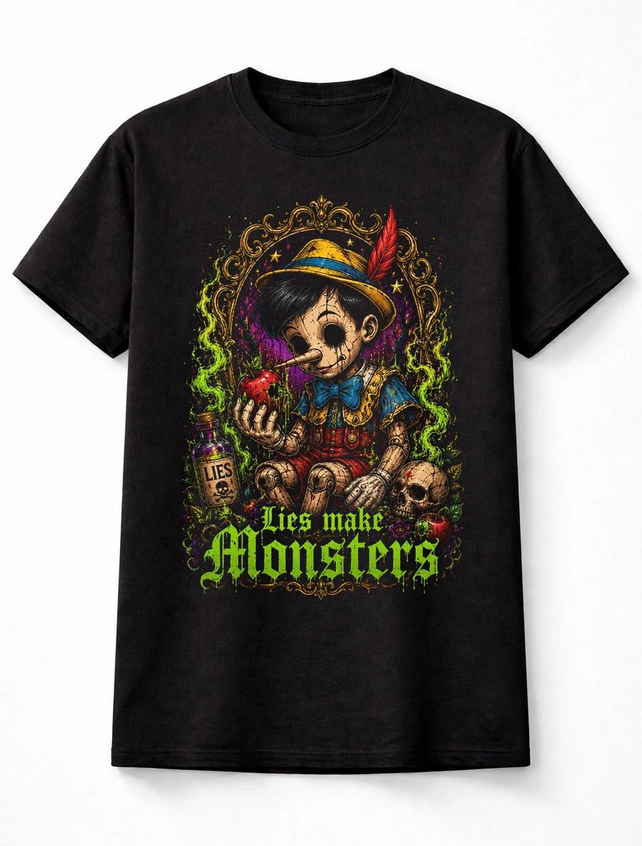 Puppet Pinocchio Lies Make Monsters Gothic Horror Fantasy Unisex T-Shirt
