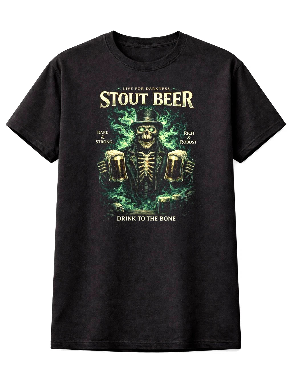 Skeleton T-Shirt Stout Beer Gothic Horror Unisex Black Graphic Tee