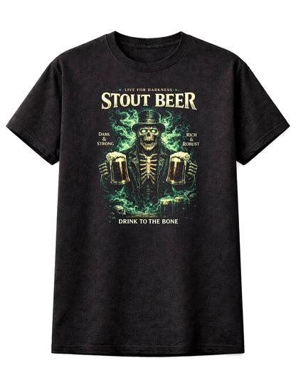Skeleton T-Shirt Stout Beer Gothic Horror Unisex Black Graphic Tee