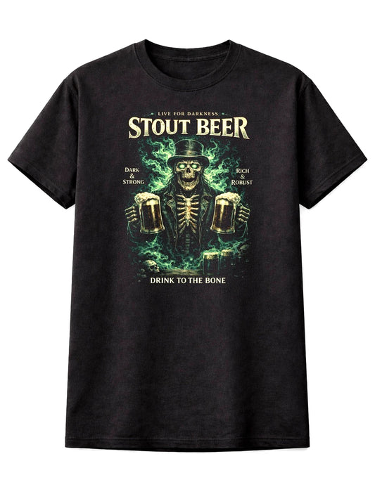 Skeleton T-Shirt Stout Beer Gothic Horror Unisex Black Graphic Tee