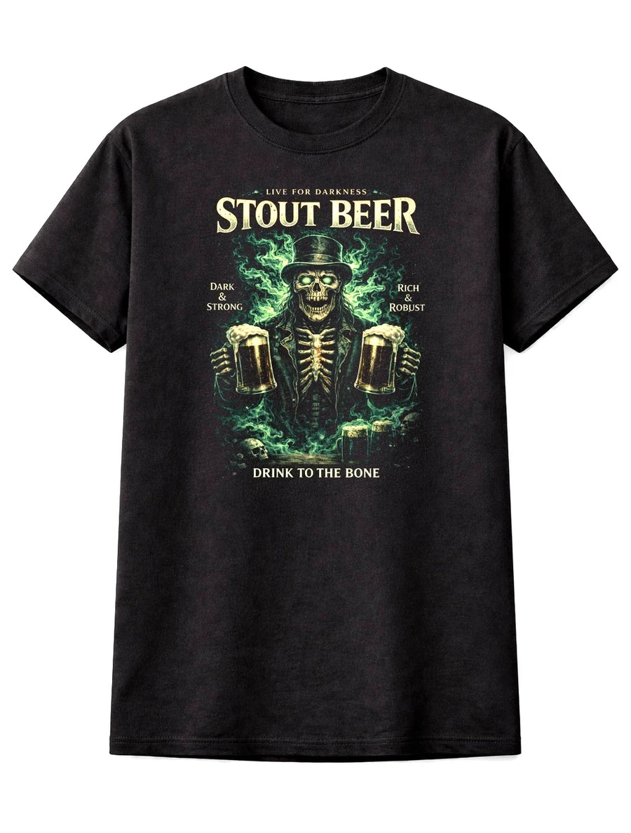 Skeleton T-Shirt Stout Beer Gothic Horror Unisex Black Graphic Tee