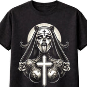 Demonic Nun Cross Horror Graphic T-Shirt Gothic Dark Unisex T-Shirt