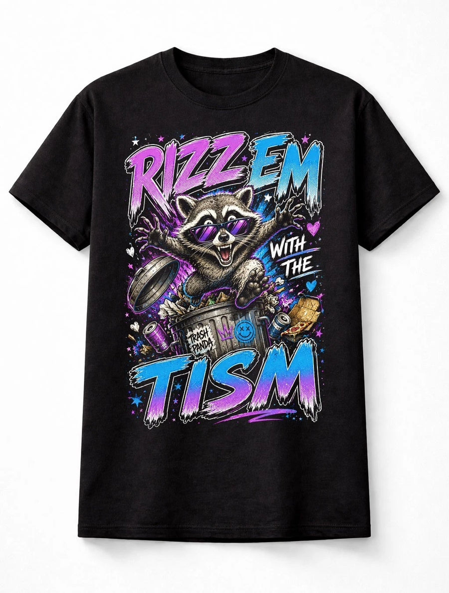 Rizz Em With The Tism Funny Raccoon Meme Graphic Autism Unisex T-Shirt