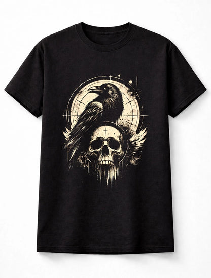 Raven Skull Gothic Graphic T-Shirt Dark Crow Art Vintage Unisex T-Shirt