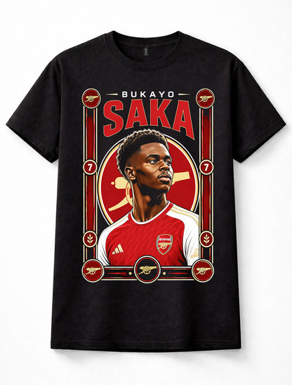 Bukayo Saka Arsenal FC Number 7 England Football Gunners Black Unisex T-Shirt