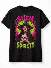 Salem Society Gothic Witch Skull Halloween Horror Unisex T-Shirt