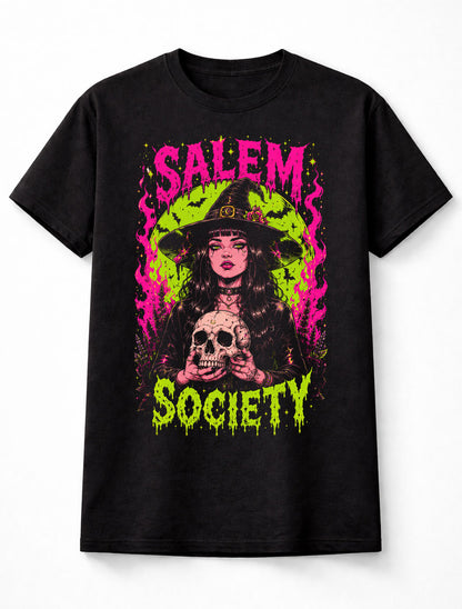 Salem Society Gothic Witch Skull Halloween Horror Unisex T-Shirt
