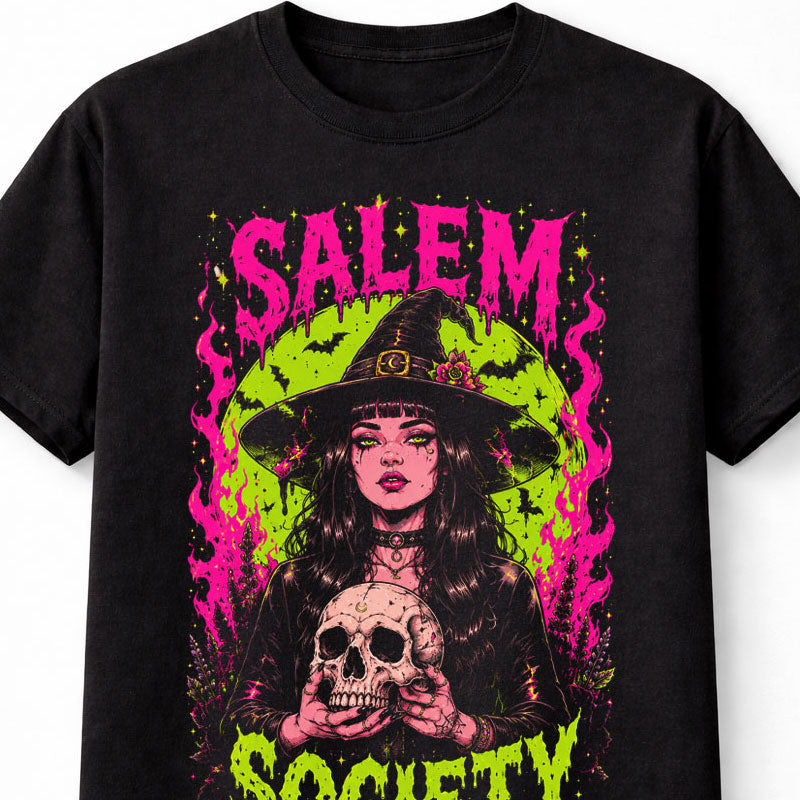 Salem Society Gothic Witch Skull Halloween Horror Unisex T-Shirt