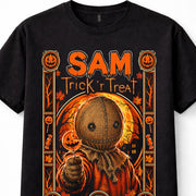 Sam Trick r Treat Halloween Horror Pumpkin Candy Spooky Season Unisex T-Shirt