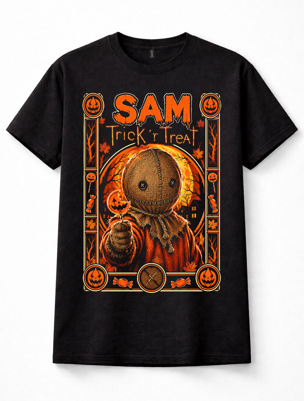Sam Trick r Treat Halloween Horror Pumpkin Candy Spooky Season Unisex T-Shirt
