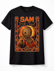 Sam Trick r Treat Halloween Horror Pumpkin Candy Spooky Season Unisex T-Shirt