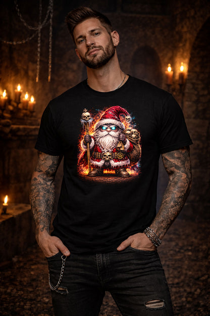 Santa Gnome Unisex Graphic Funny Skeleton Skull T-Shirt Dark Christmas Tee