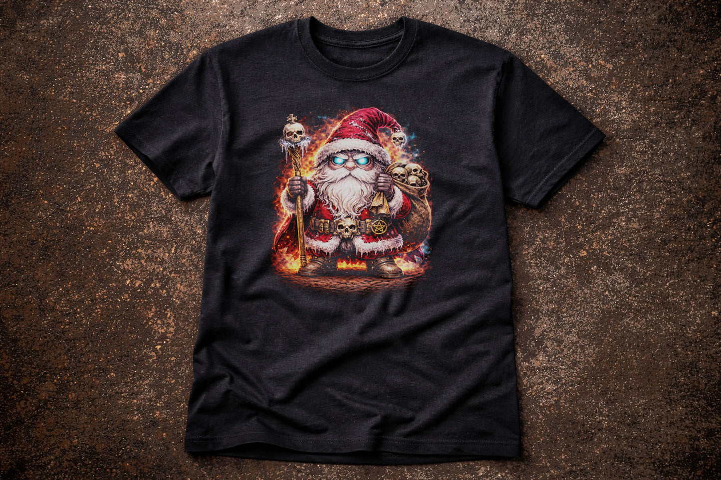 Santa Gnome Unisex Graphic Funny Skeleton Skull T-Shirt Dark Christmas Tee