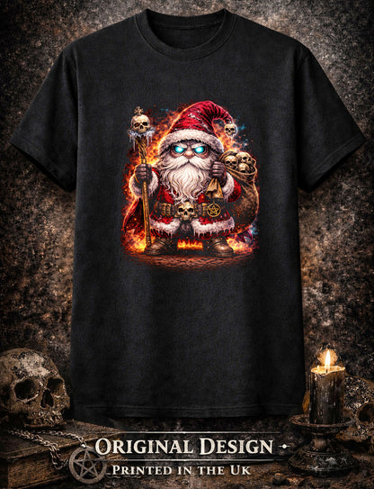 Santa Gnome Unisex Graphic Funny Skeleton Skull T-Shirt Dark Christmas Tee